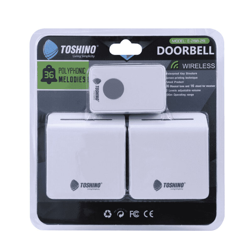กระดิ่งไร้สาย TOSHINO รุ่น E-288-2R กระดิ่งไร้สาย ใช้ไฟ 220V สีขาว 2 ตัวรับ 1 ตัวส่ง(สีขาว)-1