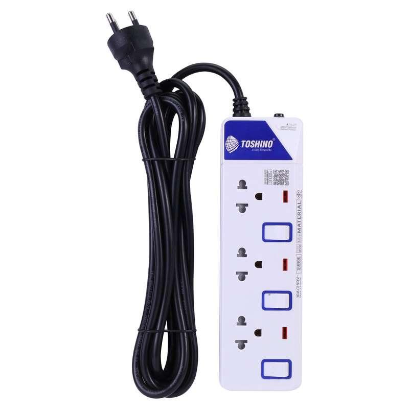 รางปลั๊ก TOSHINO รุ่น ET-9135M รางปลั๊ก 3 ช่อง 3 สวิตช์ สายยาว 5 ม. (10A/2300W) (สีขาว)-1