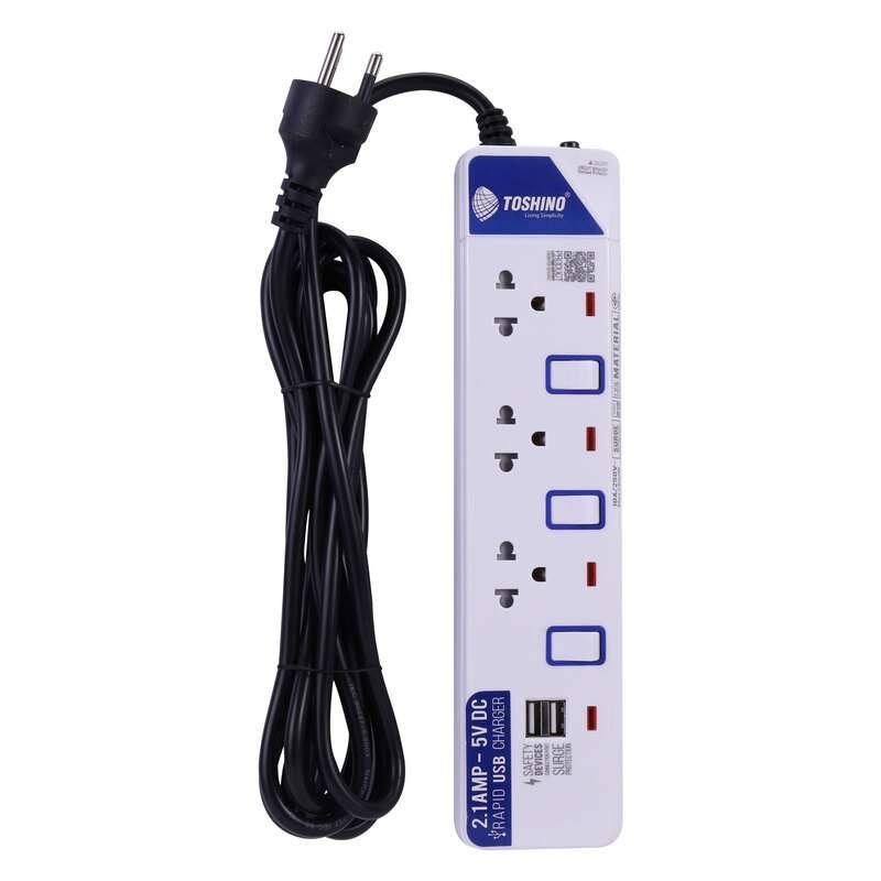 รางปลั๊ก TOSHINO รุ่น ET-913USB รางปลั๊ก 3 ช่อง+2 USB สายยาว 3 ม. (10A/2300W) (สีขาว)-1