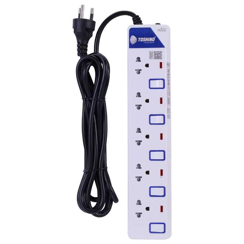 รางปลั๊ก TOSHINO รุ่น ET-9145M รางปลั๊ก 4 ช่อง 4 สวิตช์ สายยาว 5 ม. (10A/2300W) (สีขาว)-1