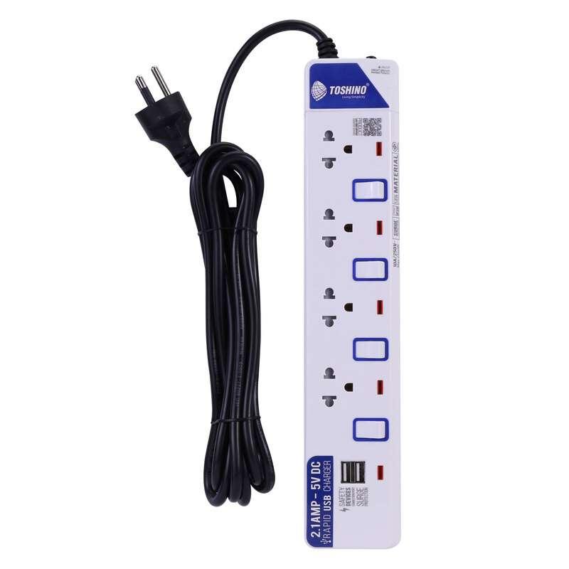 รางปลั๊ก TOSHINO รุ่น ET-914USB รางปลั๊ก 4 ช่อง+2 USB สายยาว 3 ม. (10A/2300W) (สีขาว)-1