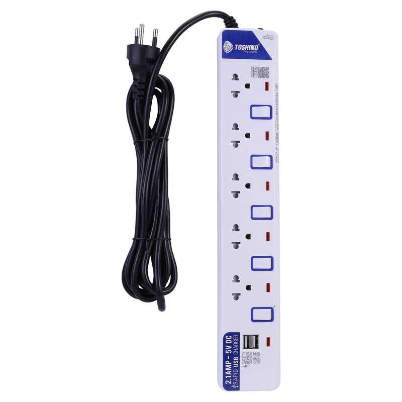 รางปลั๊ก TOSHINO รุ่น ET-915USB รางปลั๊ก 5 ช่อง+2 USB สายยาว 3 ม. (10A/2300W) (สีขาว)-1