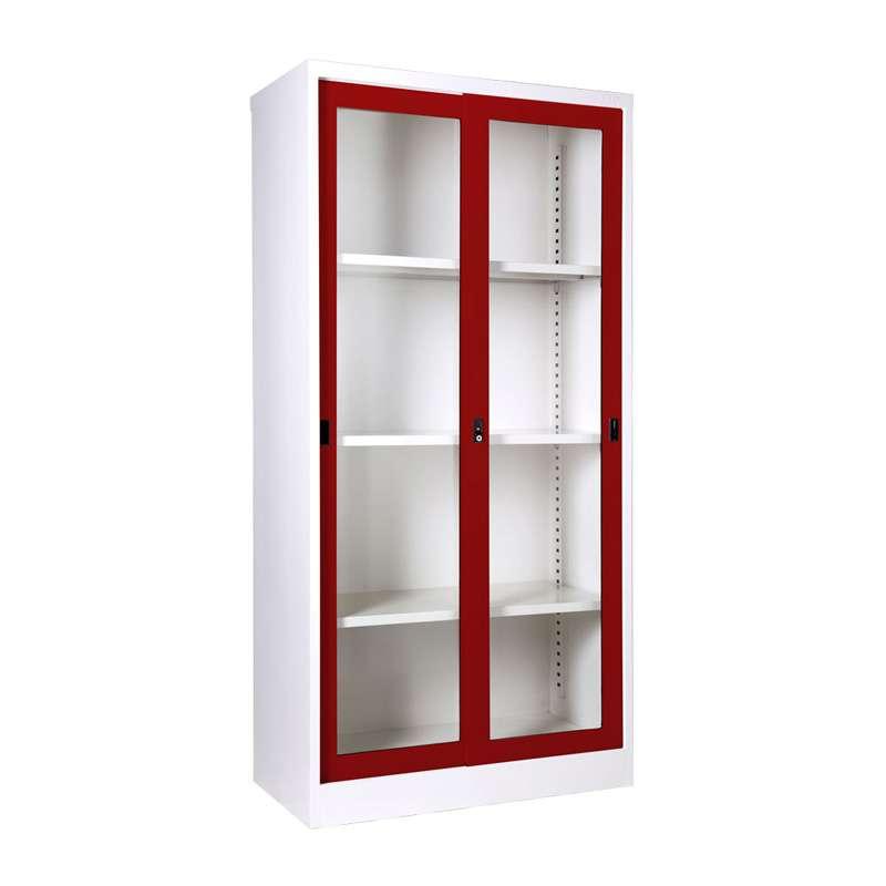 ตู้บานเลื่อนกระจกสูง สีแดง-1