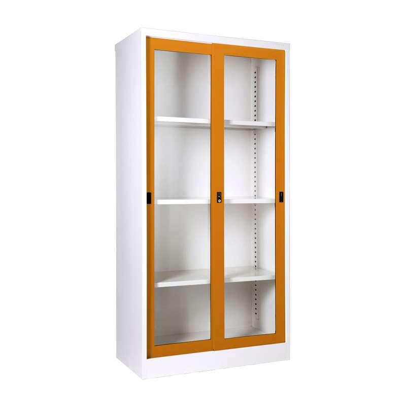 ตู้บานเลื่อนกระจกสูง สีส้ม-1