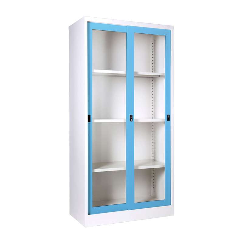 ตู้บานเลื่อนกระจกสูง สีฟ้า-1