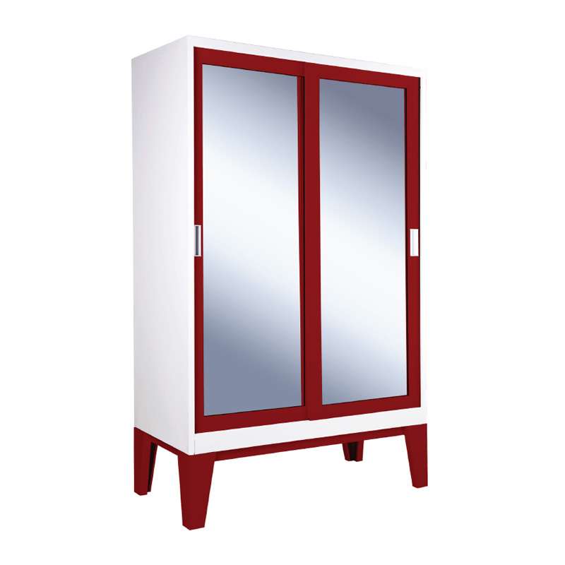 ตู้เสื้อผ้าRopa บานเลื่อนกระจกเงา สีแดง-1