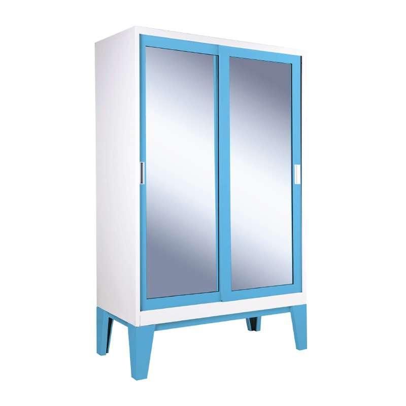 ตู้เสื้อผ้าRopa บานเลื่อนกระจกเงา สีฟ้า-1