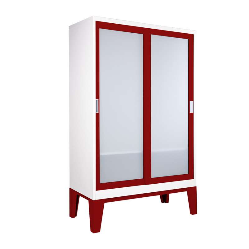 ตู้เสื้อผ้าRopa บานเลื่อนกระจกฝ้า สีแดง-1
