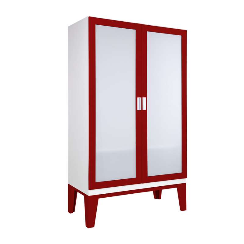ตู้เสื้อผ้าRopa บานเปิดกระจกเงา สีแดง-1