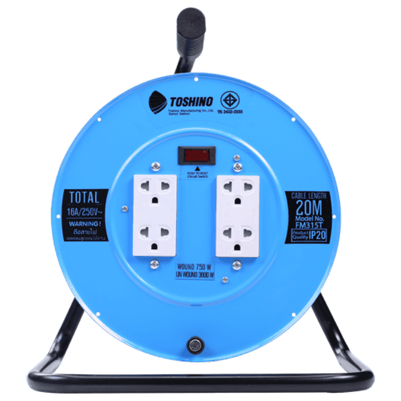 ล้อเก็บสายไฟ TOSHINO  มอก. 4 ช่อง ยาว 20 ม. รุ่น FM315T-20 (16A/3600W)-1