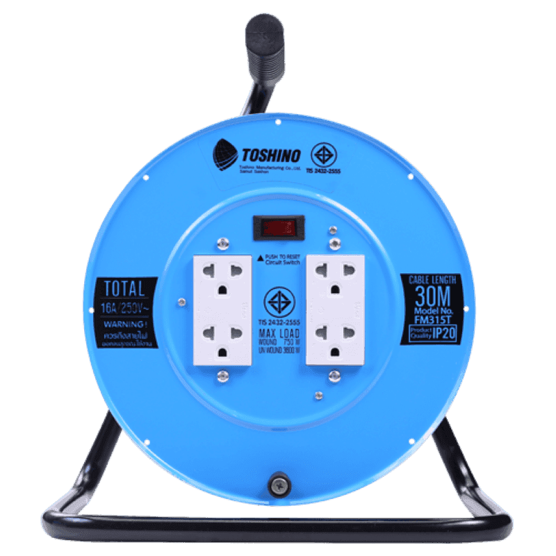 ล้อเก็บสายไฟ TOSHINO มอก. 4 ช่อง ยาว 30 ม. รุุ่น FM315T-30 (16A/3600W)-1