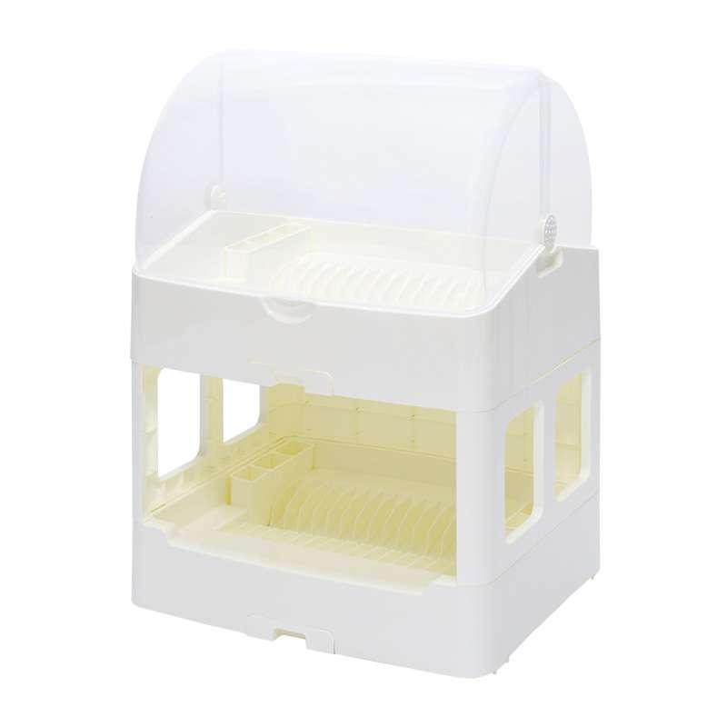 ที่คว่ำจานพลาสติกพร้อมฝาครอบ 2 ชั้น สีขาว-1