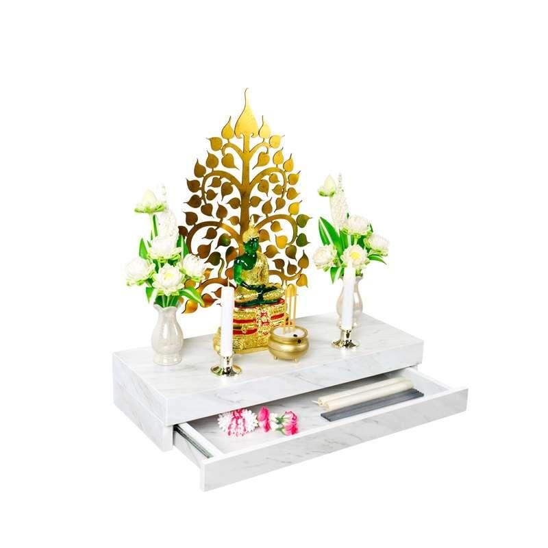 FASTTECT หิ้งพระติดผนัง มินิมอล 1 ลิ้นชัก กว้าง 24 x ยาว 60 ซม. สีหินอ่อนขาว-1