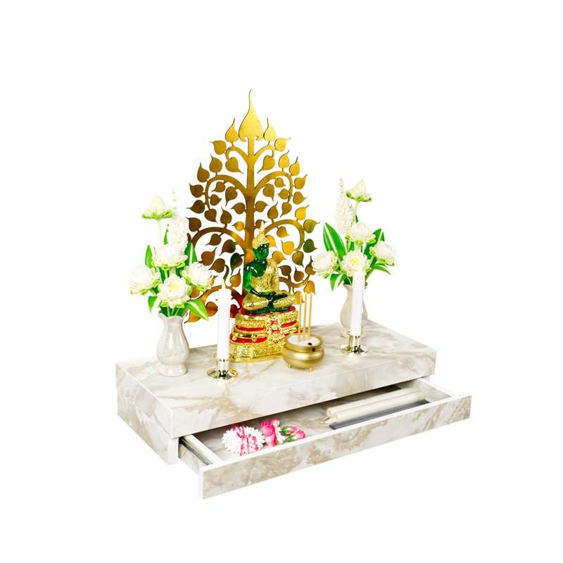 FASTTECT หิ้งพระติดผนัง มินิมอล 1 ลิ้นชัก กว้าง 24 x ยาว 60 ซม. สีหินอ่อนครีม-1