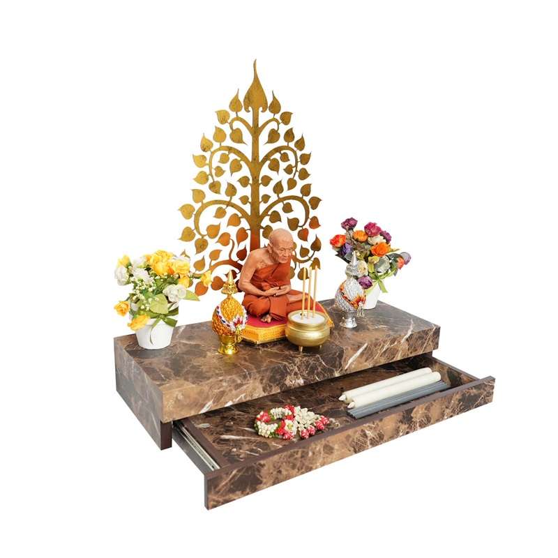 FASTTECT หิ้งพระติดผนัง มินิมอล 1 ลิ้นชัก กว้าง 24 x ยาว 60 ซม. สีหินอ่อนน้ำตาล-1