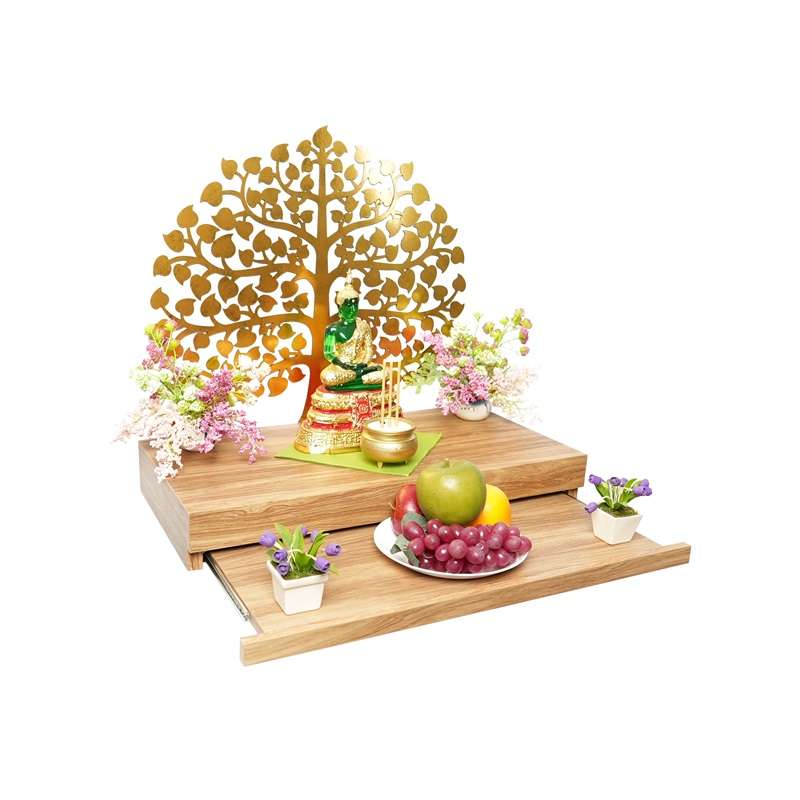 FASTTECT หิ้งพระติดผนัง มินิมอล พร้อมถาดบูชา กว้าง 30 x ยาว 60 ซม. สีลาเต้-1