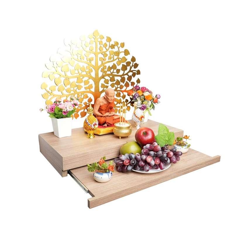 FASTTECT หิ้งพระติดผนัง มินิมอล พร้อมถาดบูชา กว้าง 30 x ยาว 60 ซม. สีไวท์โอ๊ค-1