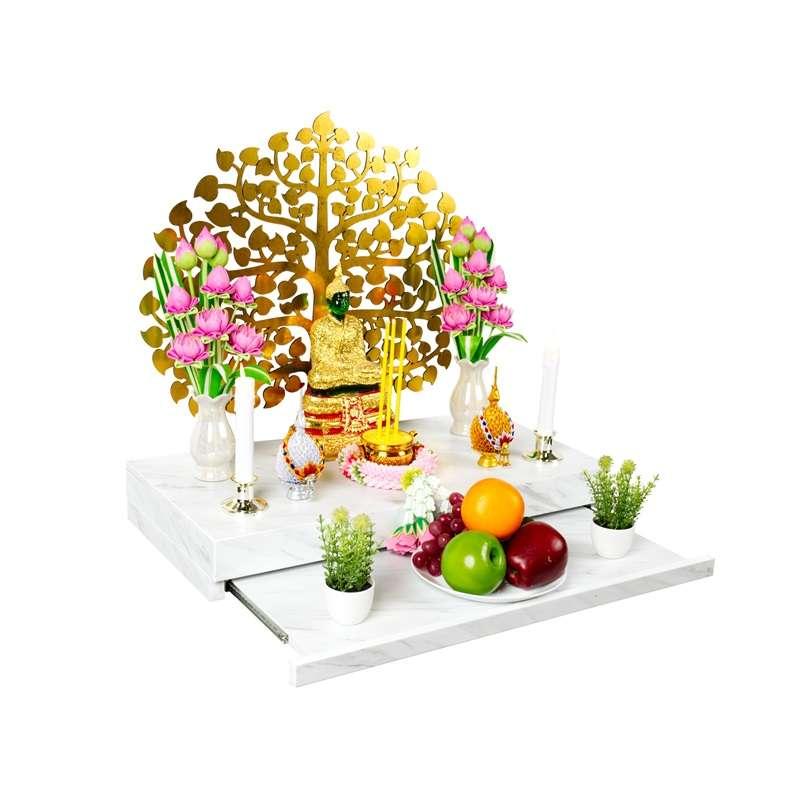 FASTTECT หิ้งพระติดผนัง มินิมอล พร้อมถาดบูชา กว้าง 30 x ยาว 60 ซม. สีหินอ่อนขาว-1