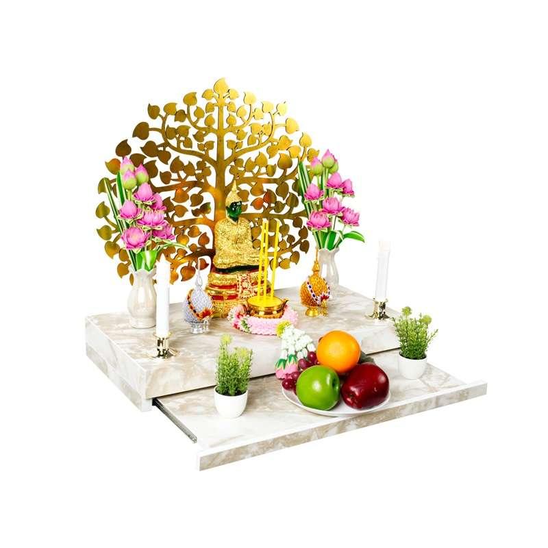 FASTTECT หิ้งพระติดผนัง มินิมอล พร้อมถาดบูชา กว้าง 30 x ยาว 60 ซม. สีหินอ่อนครีม-1