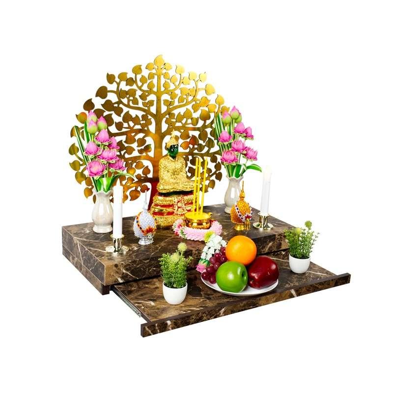 FASTTECT หิ้งพระติดผนัง มินิมอล พร้อมถาดบูชา กว้าง 30 x ยาว 60 ซม. สีหินอ่อนน้ำตาล-1