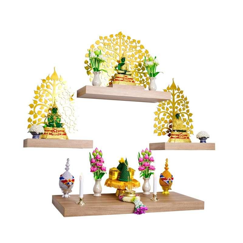 FASTTECT หิ้งพระติดผนัง มินิมอล 4 ชิ้น ชุดมั่งมีศรีสุข สีไวท์โอ๊ค-1