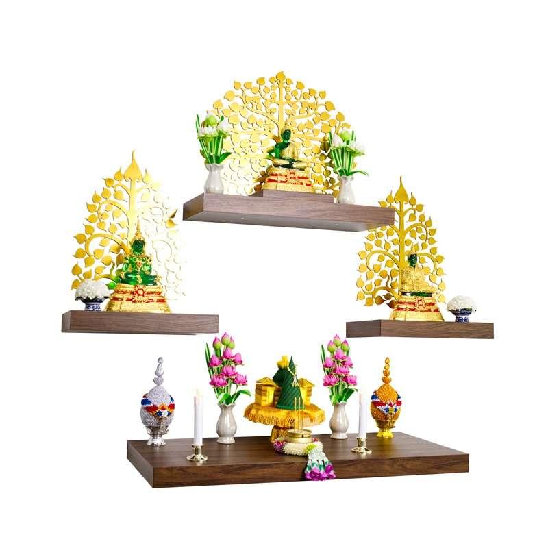 FASTTECT หิ้งพระติดผนัง มินิมอล 4 ชิ้น ชุดมั่งมีศรีสุข สีโอ๊ค-1