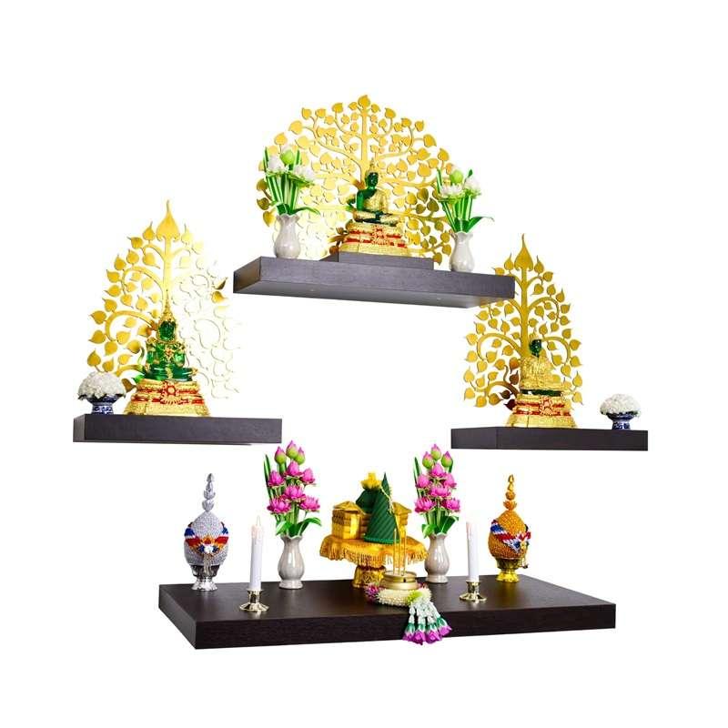 FASTTECT หิ้งพระติดผนัง มินิมอล 4 ชิ้น ชุดมั่งมีศรีสุข สีเวงเก้-1