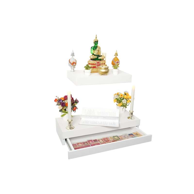 FASTTECT หิ้งพระติดผนัง มินิมอล 2 ชิ้น ชุดเจริญรุ่งเรือง สีขาว-1