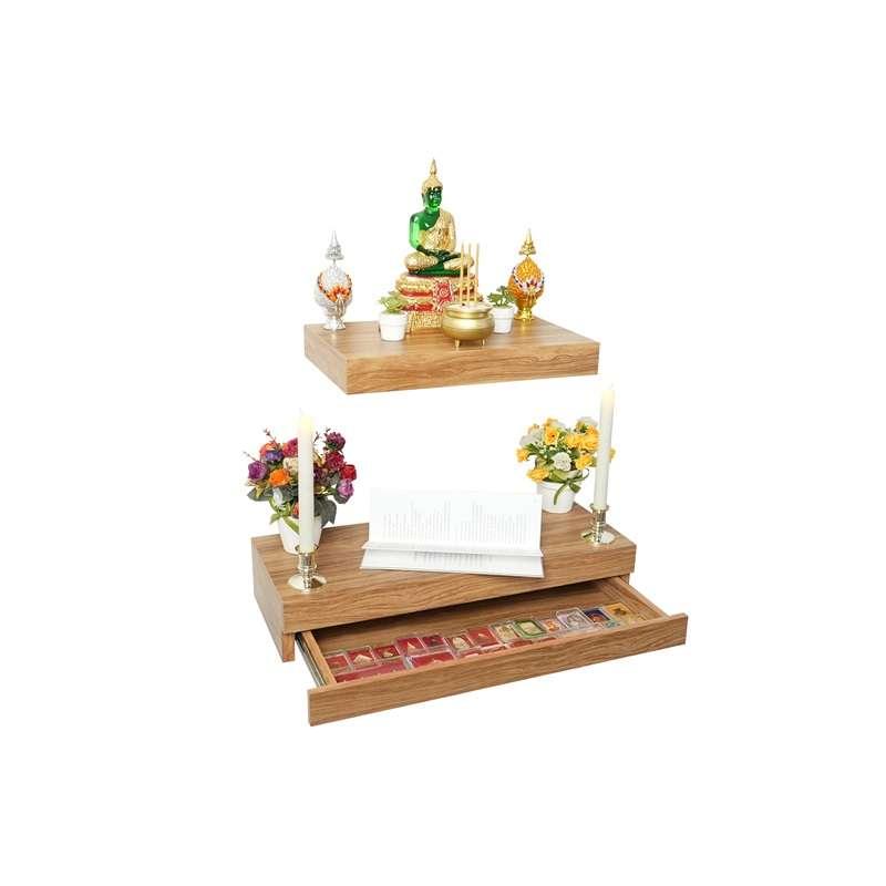 FASTTECT หิ้งพระติดผนัง มินิมอล 2 ชิ้น ชุดเจริญรุ่งเรือง สีลาเต้-1