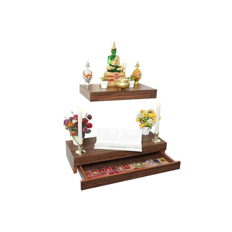 FASTTECT หิ้งพระติดผนัง มินิมอล 2 ชิ้น ชุดเจริญรุ่งเรือง สีโอ๊ค-1