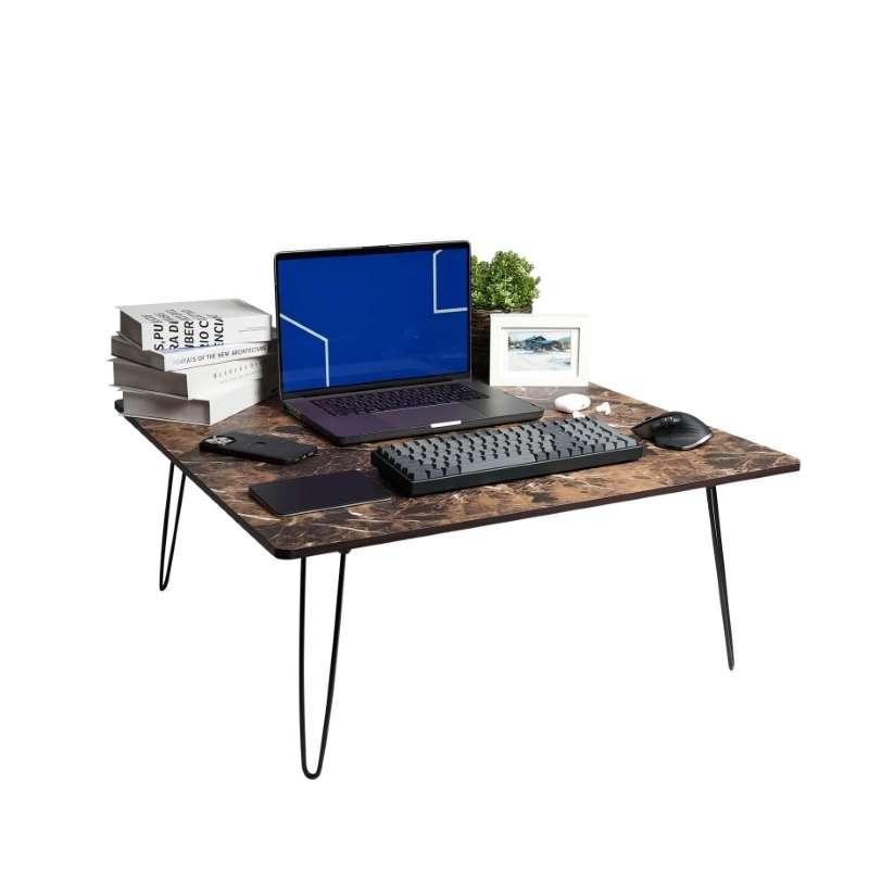 FASTTECT โต๊ะญี่ปุ่นพรีเมี่ยม รุ่นขาเหล็กล็อค ขนาด 80 x 80 ซม. สีหินอ่อนน้ำตาล-1