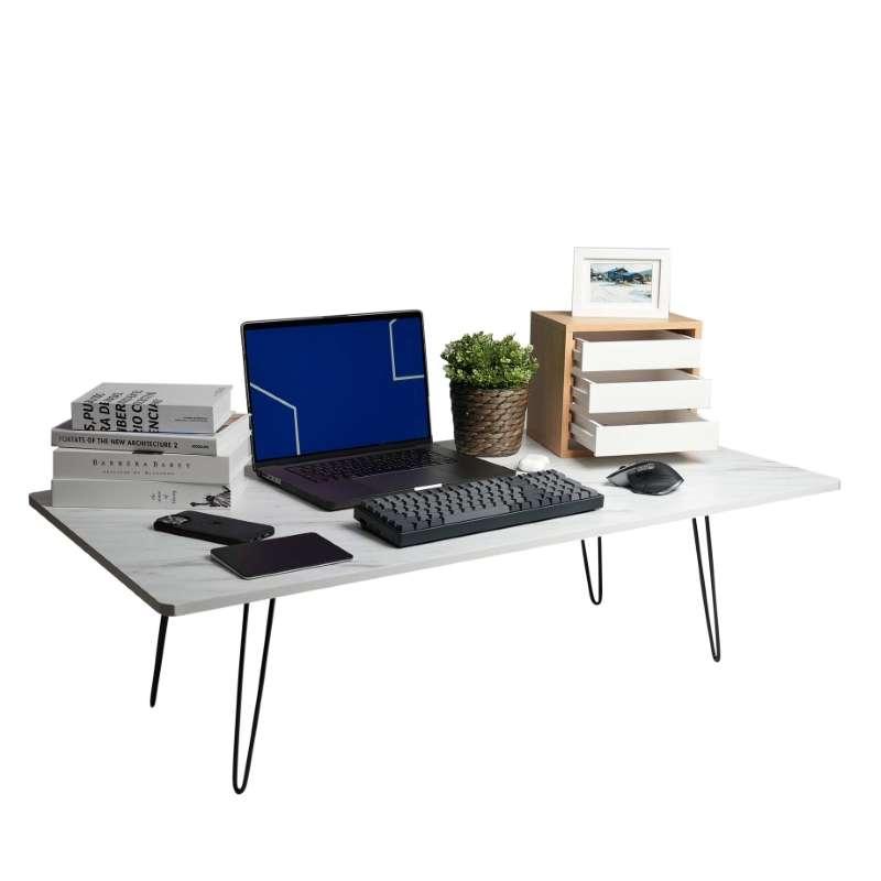 FASTTECT โต๊ะญี่ปุ่นพรีเมี่ยมใหญ่พิเศษ รุ่นขาเหล็กล็อค ขนาด 60x120 ซม. สีหินอ่อนขาว-1