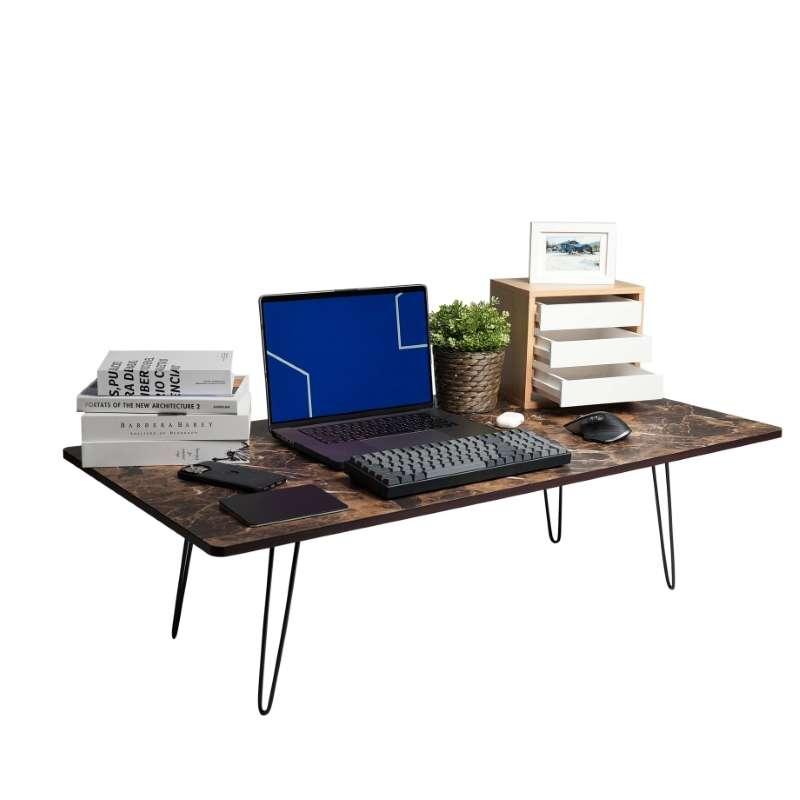 FASTTECT โต๊ะญี่ปุ่นพรีเมี่ยมใหญ่พิเศษ รุ่นขาเหล็กล็อค ขนาด 60x120 ซม. สีหินอ่อนน้ำตาล-1