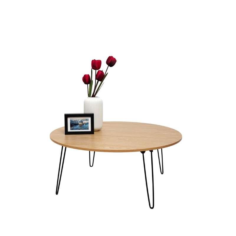 FASTTECT โต๊ะญี่ปุ่นพรีเมี่ยมกลม รุ่นขาเหล็กล็อค ขนาด 80 x 80 ซม. สีเมเปิ้ล-1