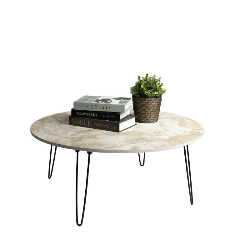 FASTTECT โต๊ะญี่ปุ่นพรีเมี่ยมกลม รุ่นขาเหล็กล็อค ขนาด 80 x 80 ซม. สีหินอ่อนครีม-1