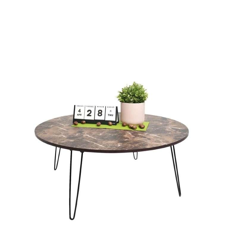 FASTTECT โต๊ะญี่ปุ่นพรีเมี่ยมกลม รุ่นขาเหล็กล็อค ขนาด 80 x 80 ซม.ลายไม้ สีหินอ่อนน้ำตาล-1