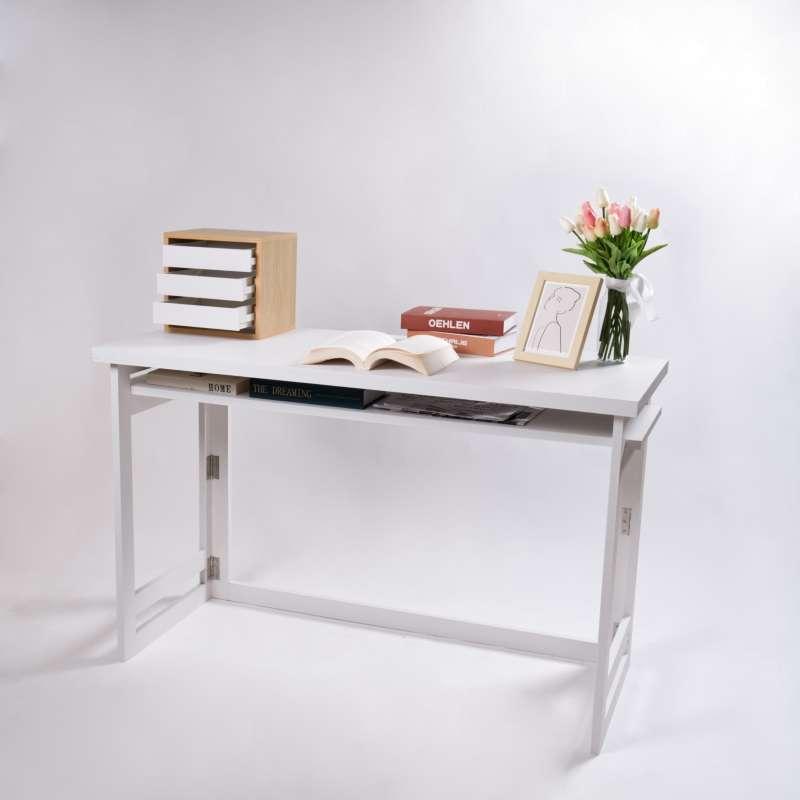 FASTTECT โต๊ะทำงาน ประกอบมือเปล่า พร้อมชั้นวาง สีขาว-1