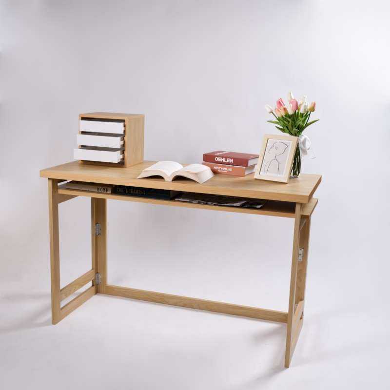 FASTTECT โต๊ะทำงาน ประกอบมือเปล่า พร้อมชั้นวาง สีเมเปิ้ล-1