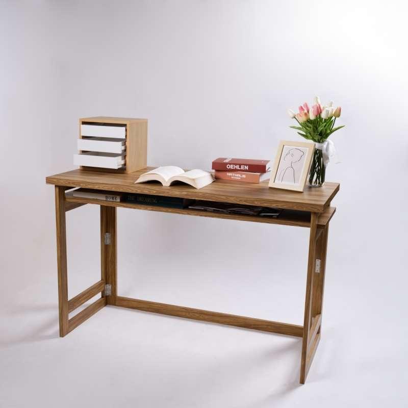 FASTTECT โต๊ะทำงาน ประกอบมือเปล่า พร้อมชั้นวาง สีลาเต้-1