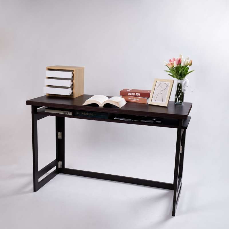 FASTTECT โต๊ะทำงาน ประกอบมือเปล่า พร้อมชั้นวาง สีเวงเก้-1