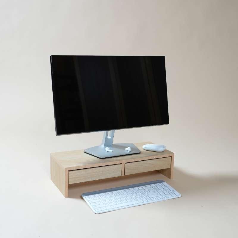 FASTTECT ชั้นวางจอคอม 2 ลิ้นชัก สีเมเปิ้ล-1