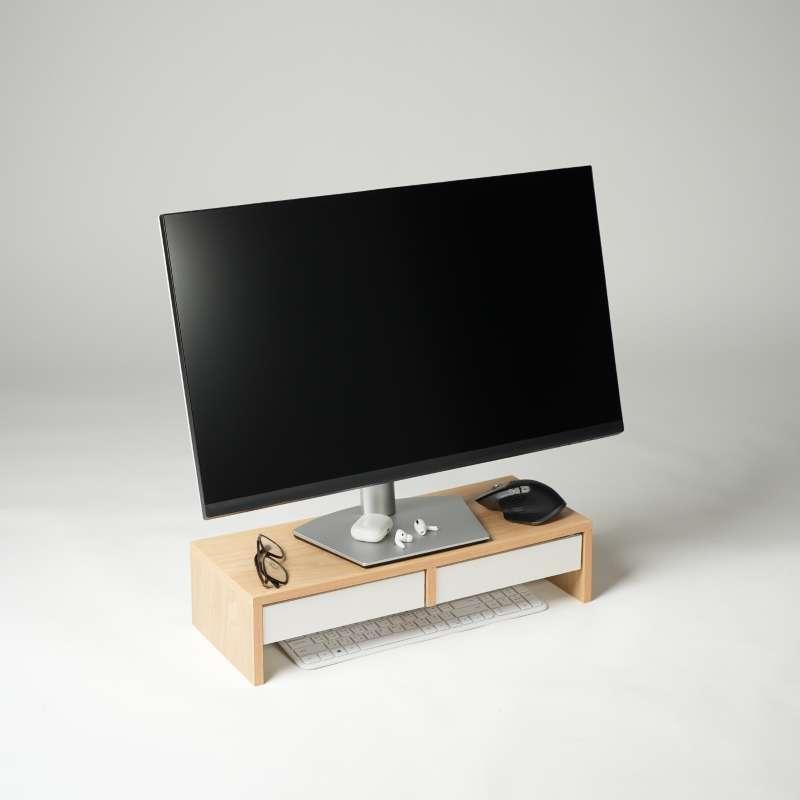 FASTTECT ชั้นวางจอคอม 2 ลิ้นชัก สีเมเปิ้ล-ขาว-1