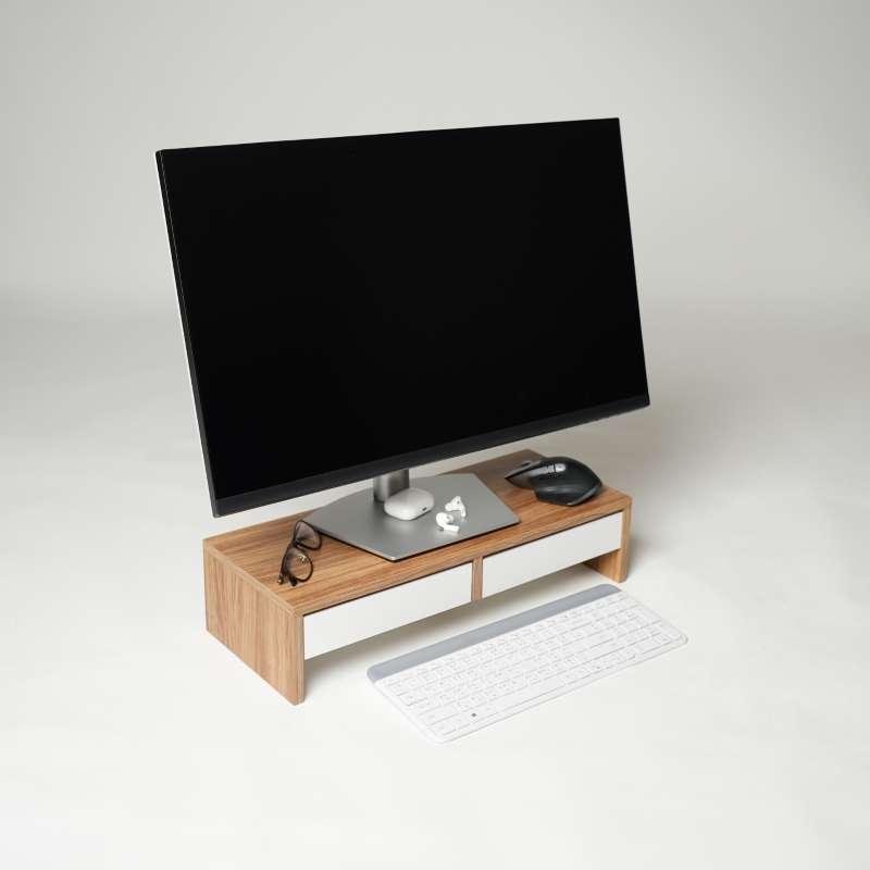 FASTTECT ชั้นวางจอคอม 2 ลิ้นชัก สีลาเต้-ขาว-1