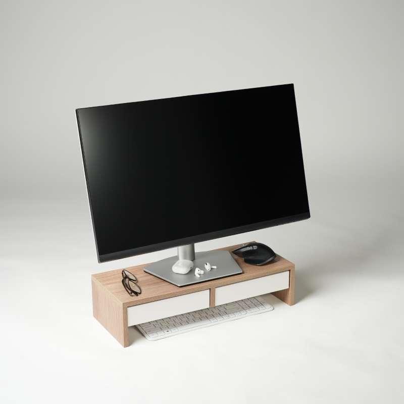 FASTTECT ชั้นวางจอคอม 2 ลิ้นชัก สีไวท์โอ๊ค-ขาว-1