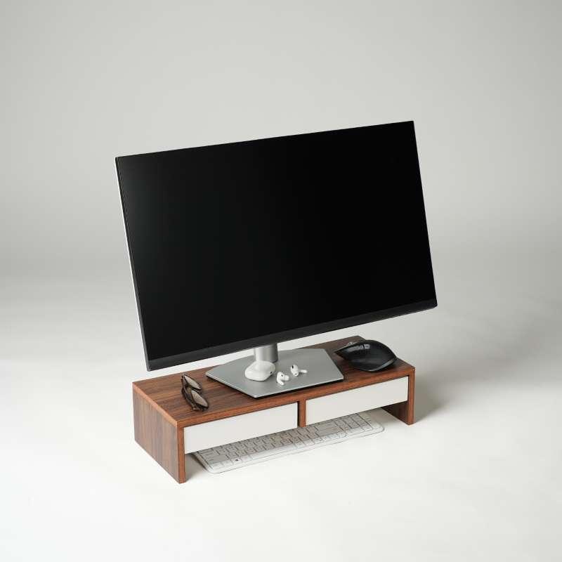 FASTTECT ชั้นวางจอคอม 2 ลิ้นชัก สีโอ๊ค-ขาว-1