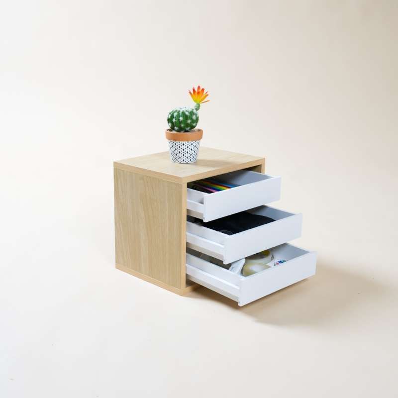 FASTTECT ตู้จัดระเบียบโต๊ะทำงาน สีเมเปิ้ล-ขาว-1