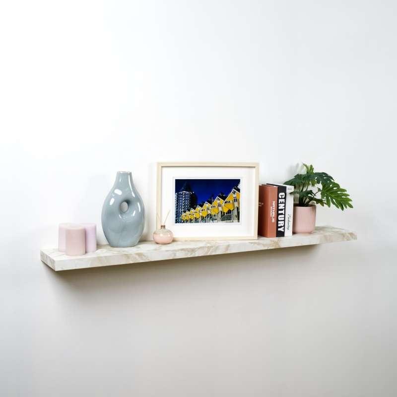 FASTTECT ชั้นวางของติดผนัง ขอบบาง รุ่น "ยาวพิเศษ" กว้าง 20 x ยาว 140 ซม. สีหินอ่อนครีม-1