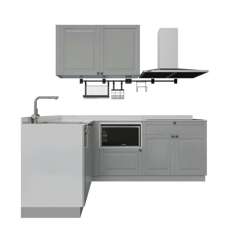 ชุดครัวสำเร็จรูป ALICE ยาว 2.2เมตร วางรูปตัว L ติดตั้งซิงค์ด้านซ้าย สำหรับเครื่องดูดควันแบบกระโจม(H)-1