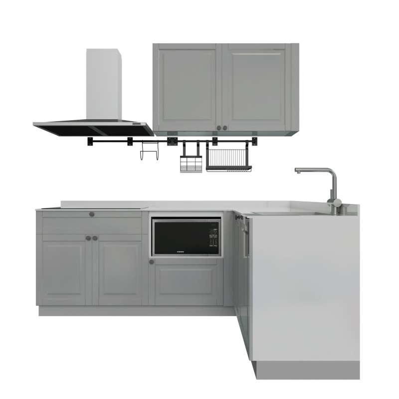 ชุดครัวสำเร็จรูป ALICE ยาว 2.2 เมตร วางรูปตัว L ติดตั้งซิงค์ด้านขวา สำหรับเครื่องดูดควันแบบกระโจม(H)-1
