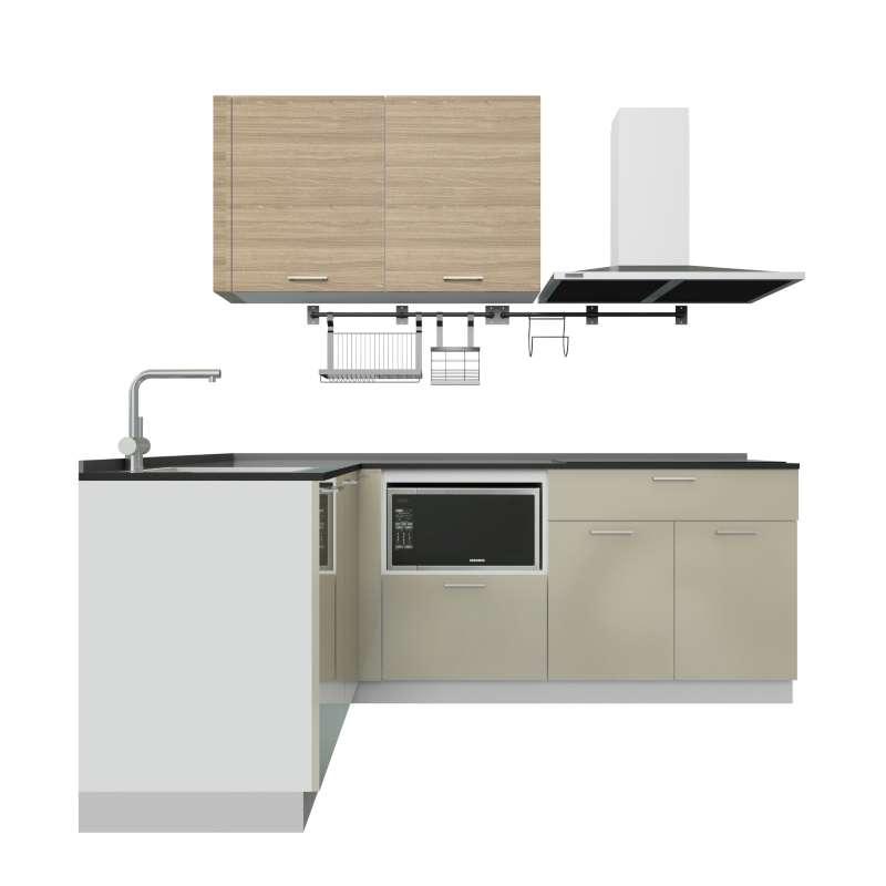 ชุดครัวสำเร็จรูป CONTE ยาว 2.2เมตร วางรูปตัว L ติดตั้งซิงค์ด้านซ้ายสำหรับเครื่องดูดควันแบบกระโจม(H)-1